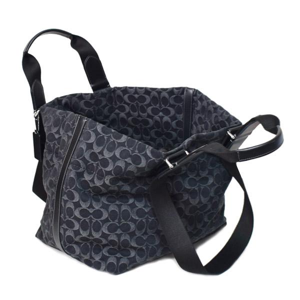 コーチ メンズ バッグ COACH デニム レザー シグネチャー スモール ツアー ダブル ハンドル 2way トートバッグ ハンドバッグ ブラック CDC48の画像