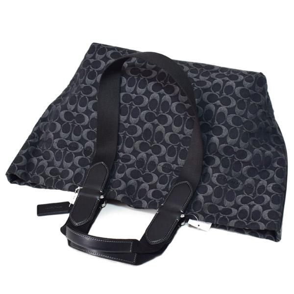 コーチ メンズ バッグ COACH デニム レザー シグネチャー スモール ツアー ダブル ハンドル 2way トートバッグ ハンドバッグ ブラック CDC48の画像