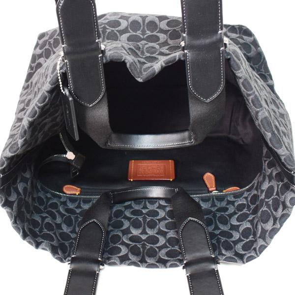 コーチ メンズ バッグ COACH デニム レザー シグネチャー スモール ツアー ダブル ハンドル 2way トートバッグ ハンドバッグ ブラック CDC48の画像