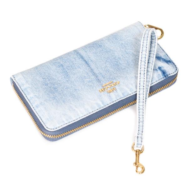 COACH（コーチ） 長財布 デニム レザー ロゴ リストレット ロング