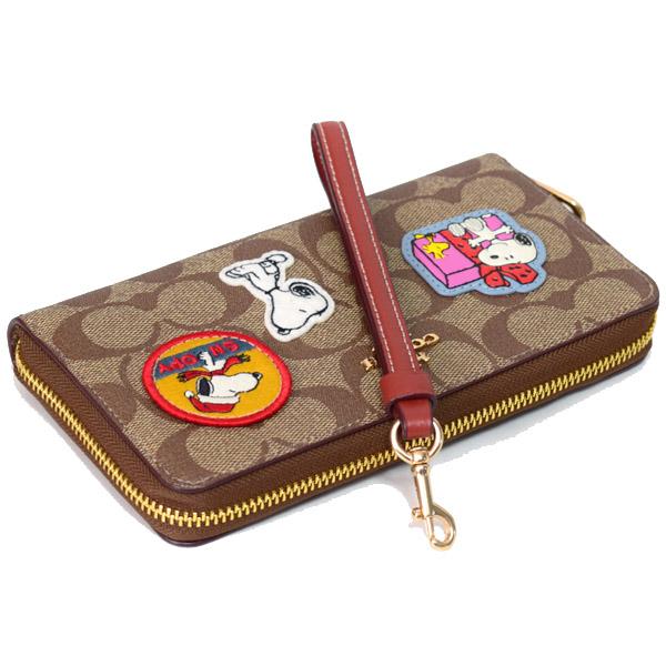 コーチ 長財布 スヌーピー COACH キャンバス レザー シグネチャー ピーナッツ コラボ スヌーピー ヴァーシティー ワッペン リストレット ジップ カーキ CF218｜pike-st｜03