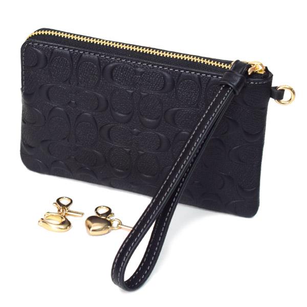 COACH（コーチ） ポーチ スムースカーフレザー シグネチャー 型押し 