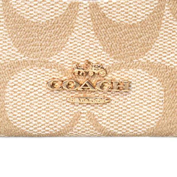 コーチ カードケース COACH コーティングキャンバス レザー シグネチャー ロゴ スリム ID パスケース 定期入れ 名刺入れ ライトカーキ×ライトサドル CH415_5