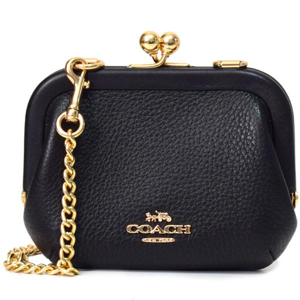 【美品】COACH キスロック ケース がま口 レザー ブラック ゴールド COACH（コーチ） カードケース ぺブルレザー ロゴ キスロック がま口