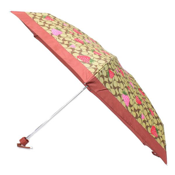 みほのしん様☆新品タグ付き☆coach折り畳み傘　シグネチャーいちご柄　51㎝ COACH（コーチ） 傘 シグネチャー ストロベリー 苺 いちご ロゴ ミニ