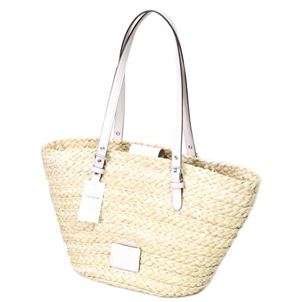 COACH コーチ バッグ ストロー スムースレザー かごバッグ ロゴ ラージ 