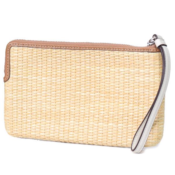 コーチ アクセサリーポーチ リストレット ストロー 極美品 COACH（コーチ） マルチポーチ ストロー レザー 刺〓 フローラル 花柄