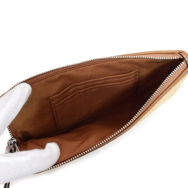 コーチ アクセサリーポーチ リストレット ストロー 極美品 COACH（コーチ） マルチポーチ ストロー レザー 刺〓 フローラル 花柄