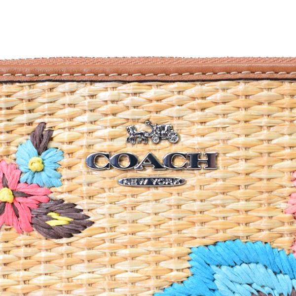 コーチ アクセサリーポーチ リストレット ストロー 極美品 COACH（コーチ） マルチポーチ ストロー レザー 刺〓 フローラル 花柄