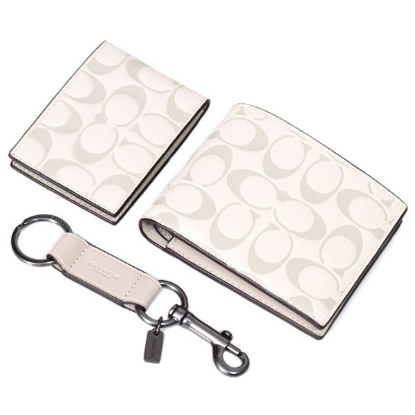 COACH コンパクト財布2個とキーホルダーセット ４点セット COACH（コーチ） メンズ 財布 レザー シグネチャー 型押し ギフト BOX