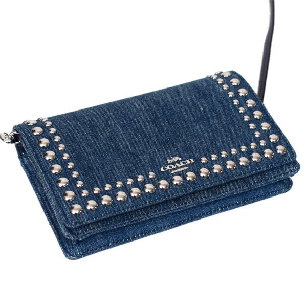 COACH（コーチ） バッグ デニム レザー スタッズ フラップ 2WAY