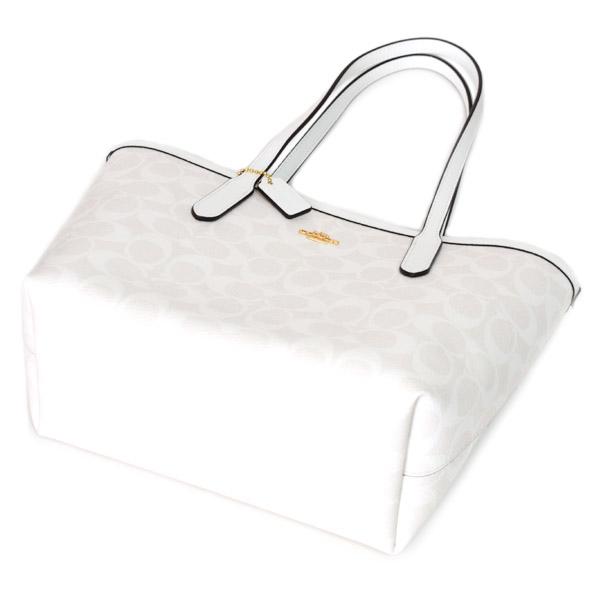 【極美品】COACH レザー ハンドバッグ トートバッグ 白 シグネチャー COACH（コーチ） バッグ コーティングキャンバス レザー シグネチャー