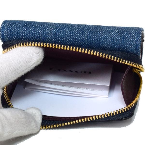 COACH コーチ 財布 デニム ぺブルレザー ロゴ スモール トライ