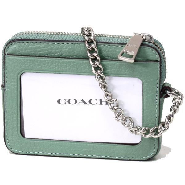 COACH（コーチ） カードケース ぺブルレザー チェーン ロゴ ジップ