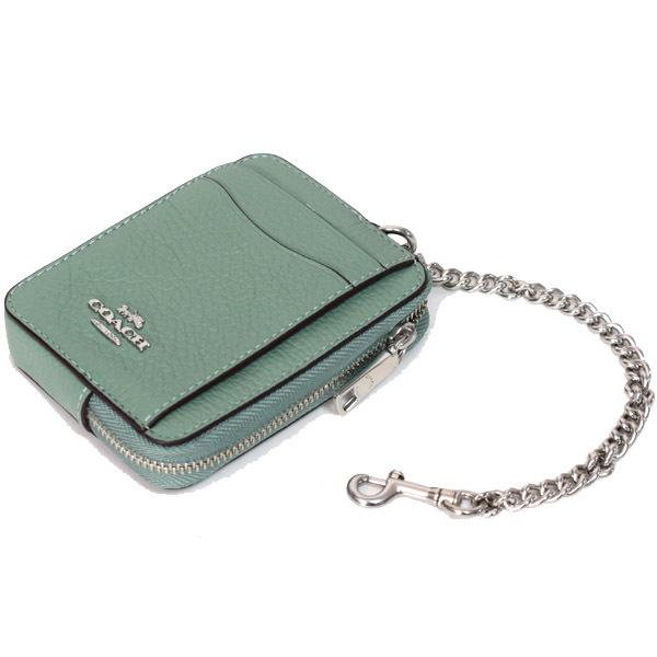 COACH（コーチ） カードケース ぺブルレザー チェーン ロゴ ジップ