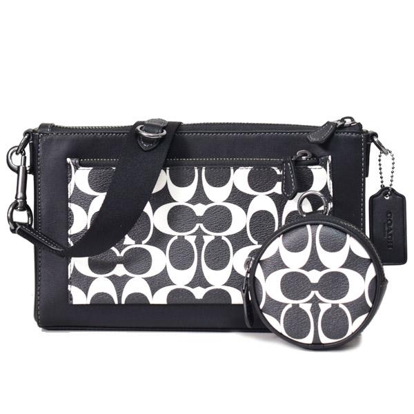 コーチ バッグ COACH コーティングキャンバス レザー シグネチャー ホールデン ケース付き クロスボディ 斜め掛け ショルダーバッグ ブラック×チャーク CP192 COACH（コーチ） バッグ コーティングキャンバス レザー シグネチャー