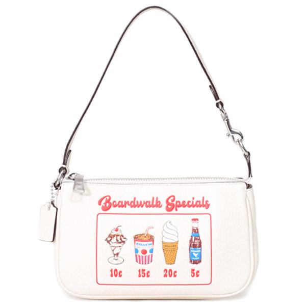 コーチ マルチポーチ COACH ぺブルレザー グラフィック メニュー パフェ アイスクリーム ノリータ 19 ロゴ リストレット マルチ ハンドバッグ チャーク CU197 COACH（コーチ） マルチポーチ ぺブルレザー グラフィック メニュー