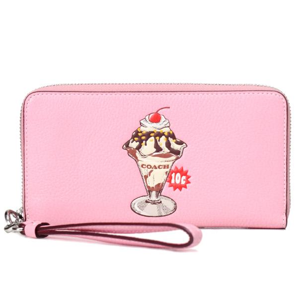 COACH財布(パフェ柄)長財布　ピンク(ほぼ新品) COACH（コーチ） 長財布 ぺブルレザー サンデー パフェ グラフィック