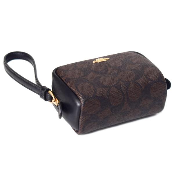 コーチ マルチポーチ COACH コーティングキャンバス レザー シグネチャー スクエア ポーチ ミニ ジップ リストレット 小物入れ ポーチ タン×ブラウン CW907 COACH（コーチ） マルチポーチ コーティングキャンバス レザー