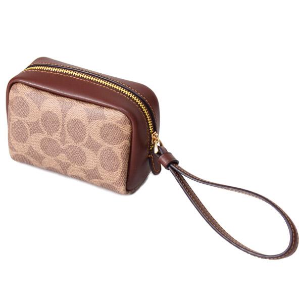 コーチ マルチポーチ COACH コーティングキャンバス レザー シグネチャー スクエア ポーチ ミニ ジップ リストレット 小物入れ ポーチ タン×ブラウン CW907 COACH コーチ マルチポーチ コーティングキャンバス レザー