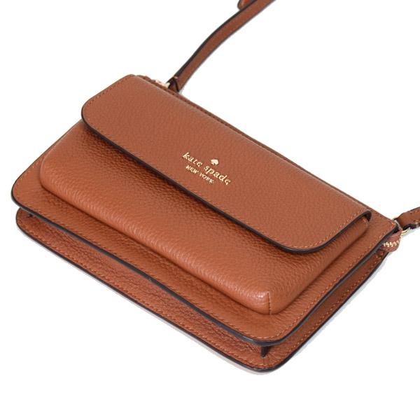 ケイトスペード バッグ katespade レザー レイラ ロゴ フラップ クロスボディ 斜めがけ 2WAY ウォレット クラッチ ショルダーバッグ ウォームジンジャー K8284