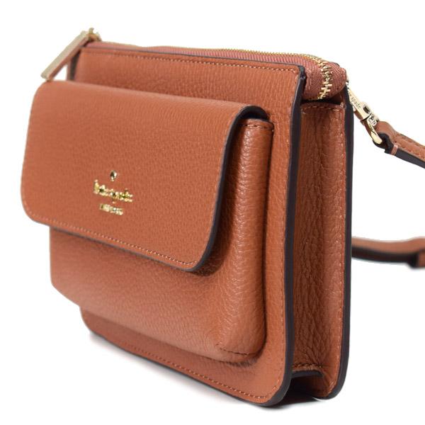ケイトスペード バッグ katespade レザー レイラ ロゴ フラップ クロスボディ 斜めがけ 2WAY ウォレット クラッチ ショルダーバッグ ウォームジンジャー K8284