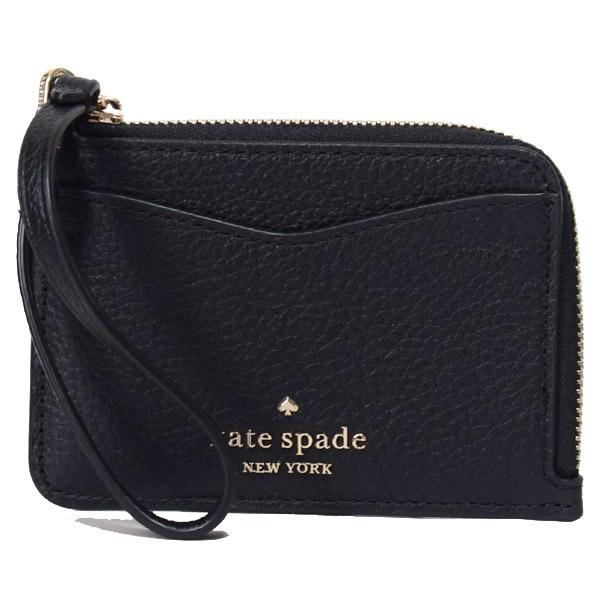 ケイトスペード コインケース katespade ぺブルレザー レイラ キーリング付 スモール カードホルダー カードケース リストレット 小銭入れ ブラック WLR00398