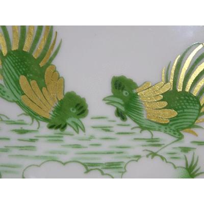 【希少】リチャードジノリ グリーンコック　スクエア　皿　金彩　花　四角　鳥 Richard Ginori リチャードジノリ コック(鶏) カップソーサー