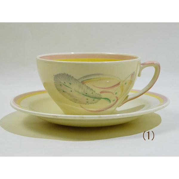 貫入有り)スージークーパー グレイリーフ ピンク&イエロー トリオ