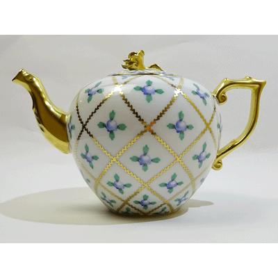 ヘレンド（HEREND） セーブル風金彩小薔薇 ティーポット(ブルー