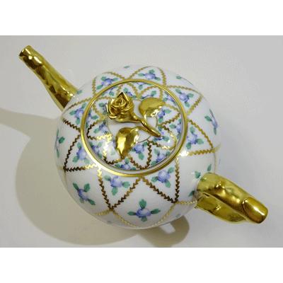 ヘレンド（HEREND） セーブル風金彩小薔薇 ティーポット(ブルー