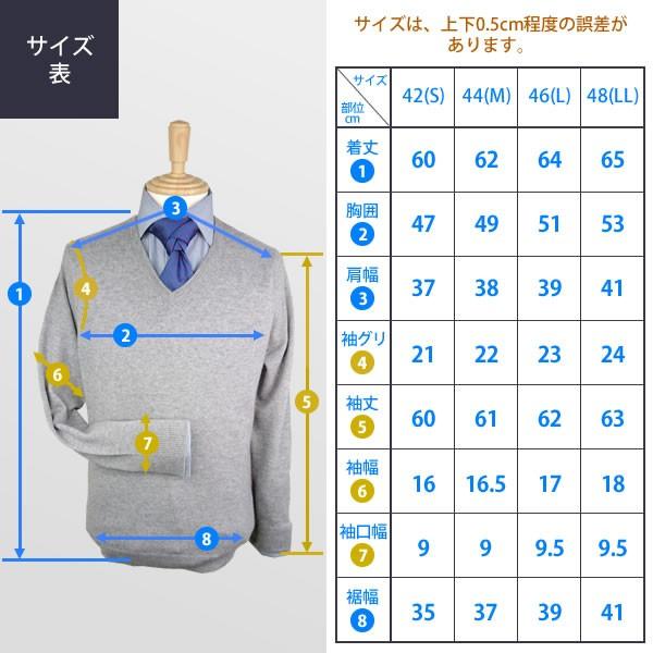 Vネックカシミヤメンズセーター（ライトグレー） 【アミッシュ】