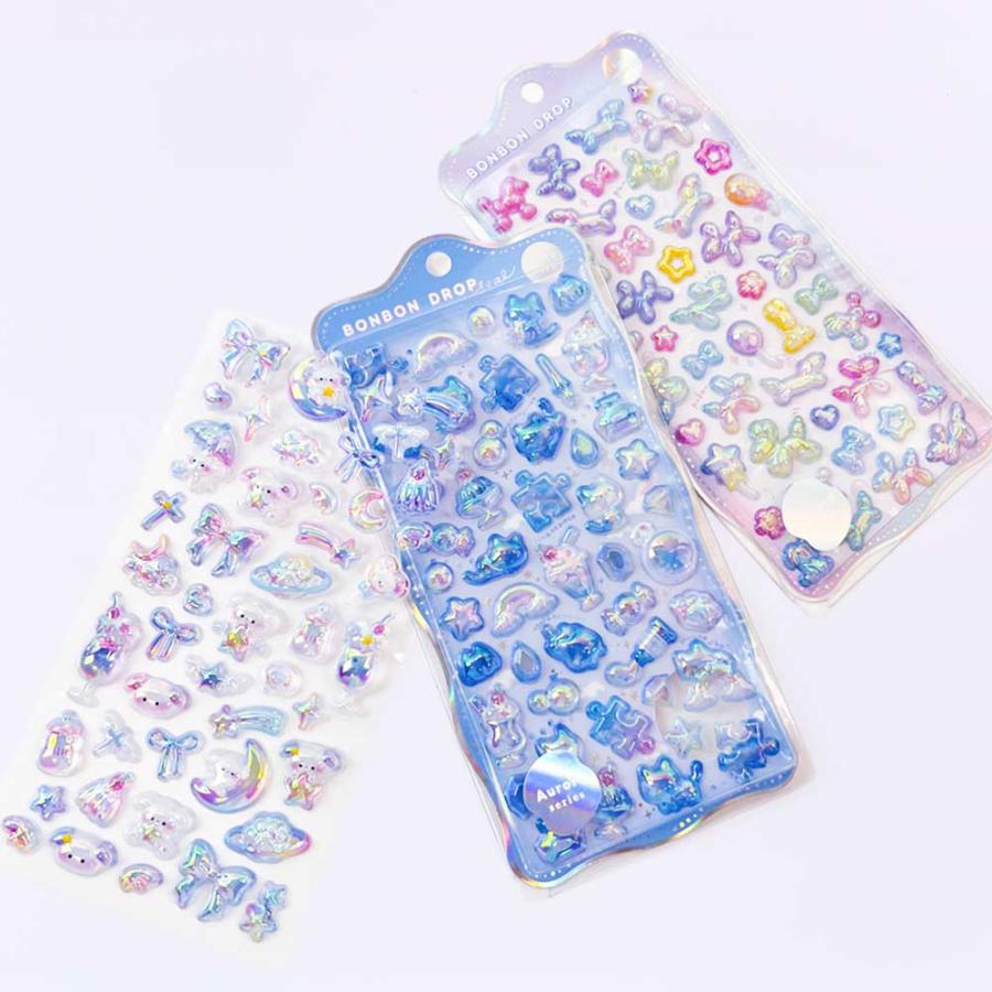 ボンボンドロップシール オーロラ ぷっくりシール 立体 シール シール