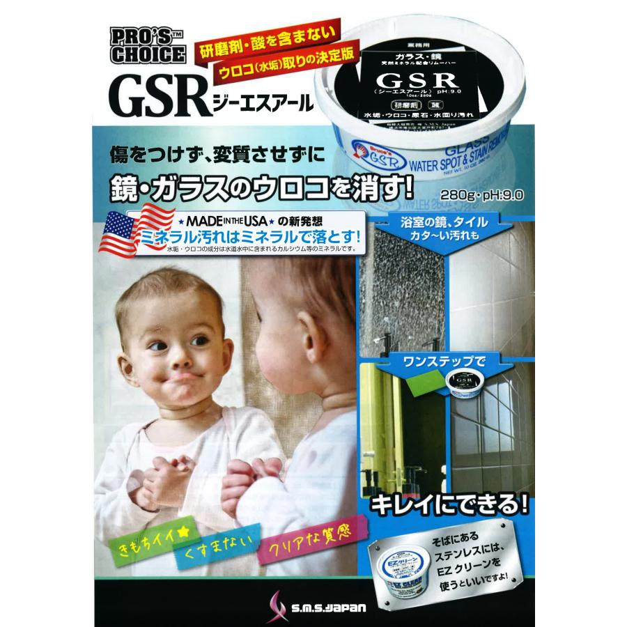 GSR(280g×12個入) 鏡のウロコ・ステンレスの錆び取り S.M.S.ジャパン 業務用洗剤 送料無料 ペースト状 研磨剤無し 素材に傷をつけない 防汚効果 ミネラル使用 |  | 01