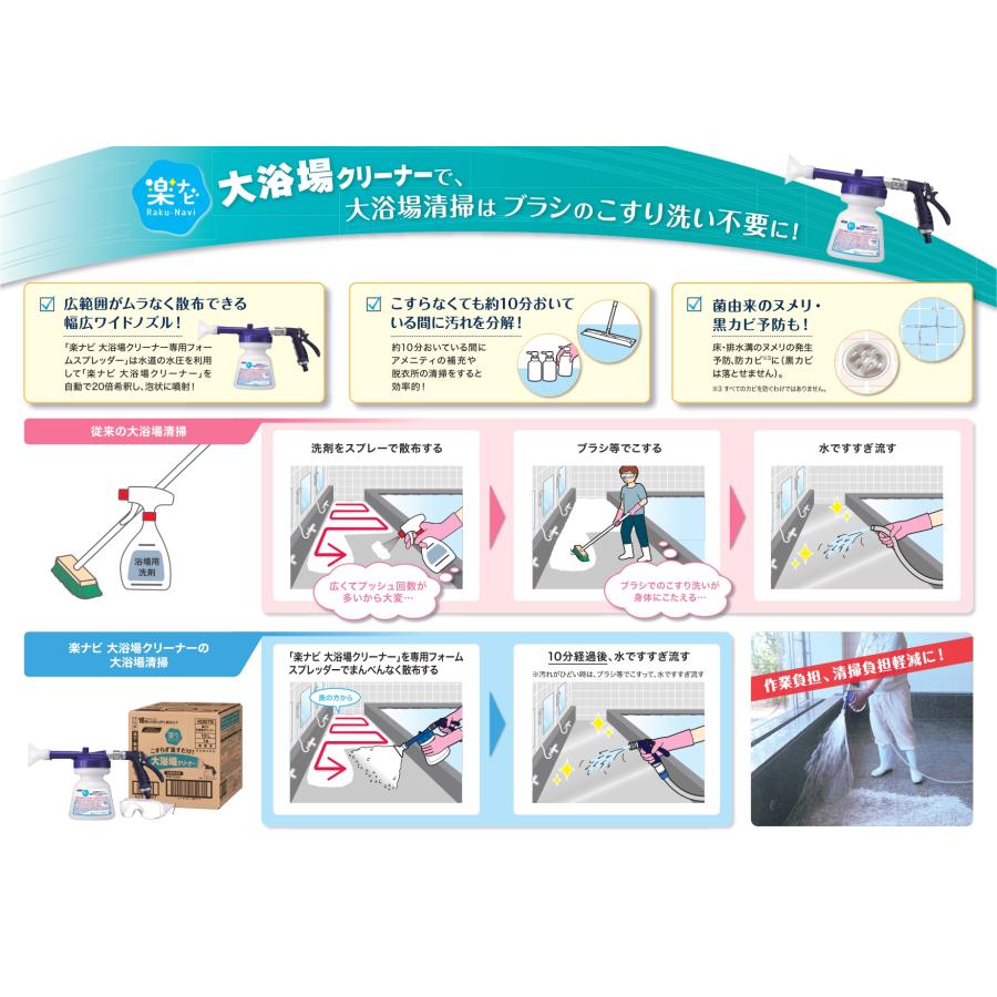 大浴場クリーナー 10L 楽ナビシリーズ 浴場用洗剤 花王 送料無料 業務用洗剤 弱アルカリ性 大型浴場清掃 ヌメリ予防 黒カビ予防 ウイルス除去_2