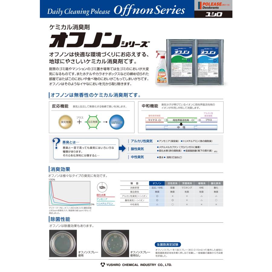 オフノンＨ 18L 無臭性機能複合型のケミカル消臭剤 ユシロ 送料無料 業務用洗剤 株式会社yushiro 一般室内・トイレ・タバコなどあらゆる生活臭に |  | 01