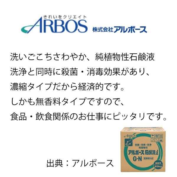 アルボース石鹸液iG-N 20kg 手洗い用石鹸液 アルボース 送料無料 洗いごこちさわやか、純植物性石鹸液 業務用洗剤 濃縮タイプ 殺菌効果 消毒効果 無香料 |  | 01
