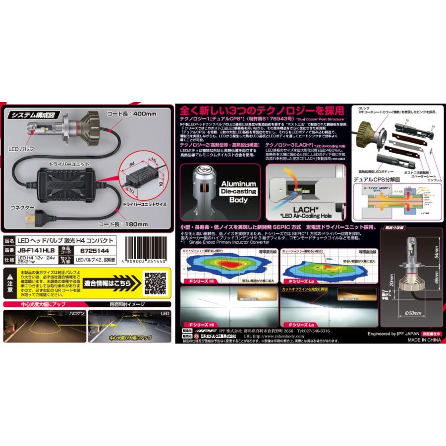 激光 JB-F141HLB H4ヘッドライト用バルブ コンパクトモデル 12/24V