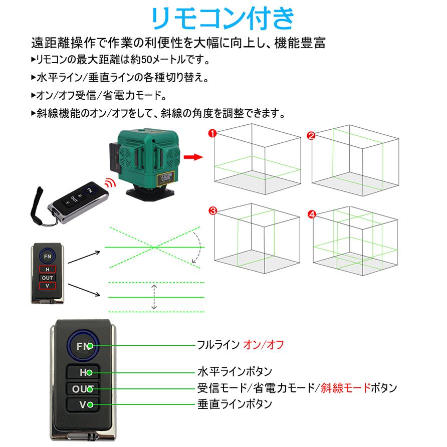 SOZOKI 360°フルライン電子整準グリーンレーザー墨出し器 SLQ-AR3GE【エレベーター三脚セット】明るさ調整機能 リモコン付 上部/底部水平ライン両用【1年保証】｜pingan｜07