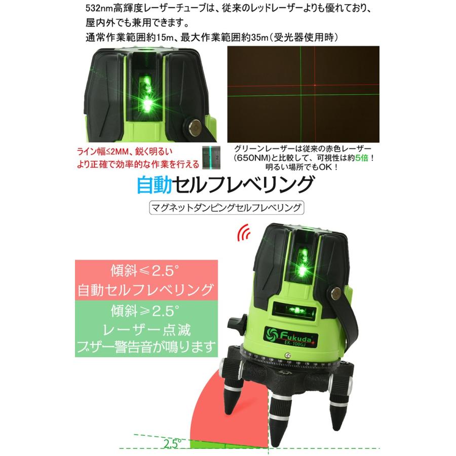 1年間保証】FUKUDA|フクダ 2ライン グリーンレーザー墨出し器 EK-100GJ