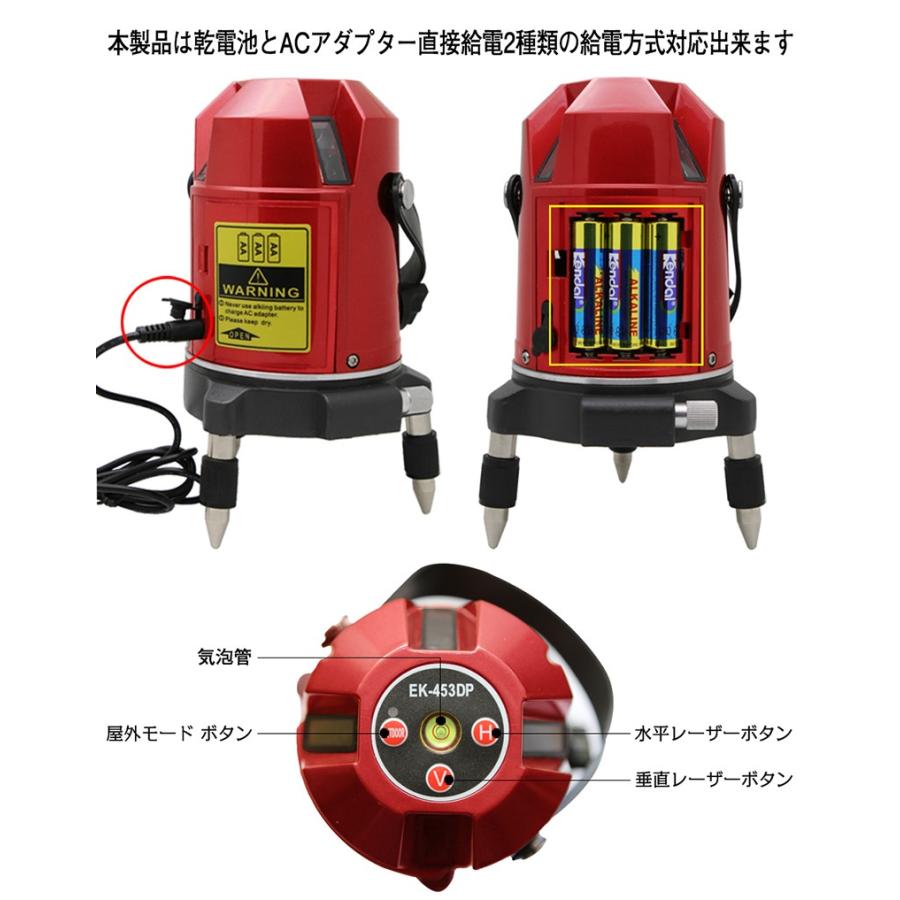 FUKUDA 5ライン レーザー墨出し器 EK-453DP 4方向大矩ライン 4垂直・1水平 フクダ 墨出し器 自動補正レーザーレベル レーザーライン 地墨ポイント 水平器｜pingan｜03