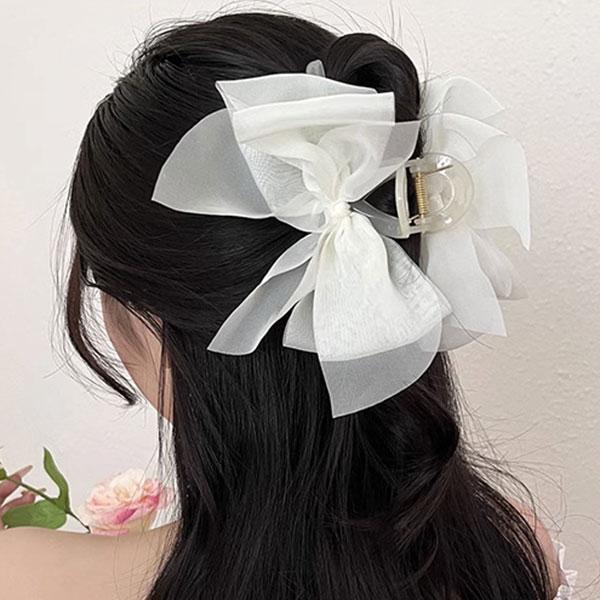 バンスクリップ 大きめ ヘアクリップ リボン レース ハーフアップ