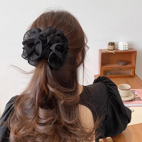 バンスクリップ 大きめ ヘアクリップ シュシュ風 ハーフアップ