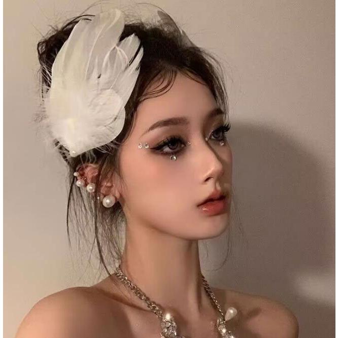 ヘアピン フェザー 2点セット 水鳥 羽根 バレリーナ 髪飾り 白鳥の湖