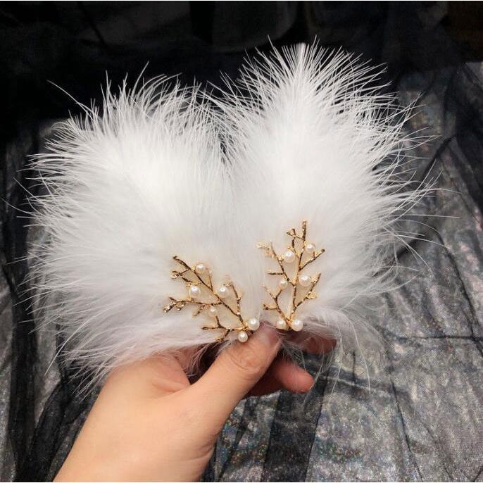 ヘアピン フェザー 2点セット 水鳥 羽根 バレリーナ 髪飾り クリップ