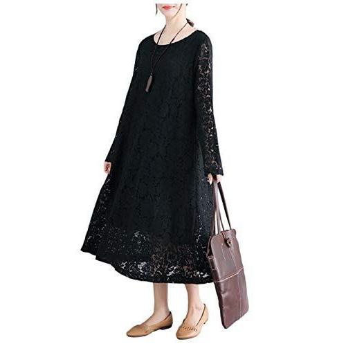 リリー ショコラ レースワンピース ロング 春服 ゆったり レディース シンプルワンピース 黒色 シースルー くろ シンプル ワンピース ブライダル小物