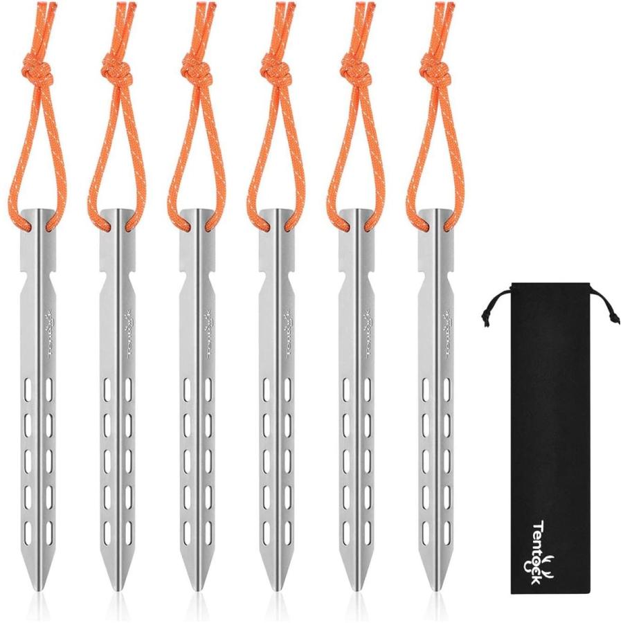 引出物 Tentock ペグ チタン製 反射材入り 固定ロープ付き V型 テント タープ 6本セット アウトドア キャンプ 砂浜 草地 設営専 Wantannas Go Id