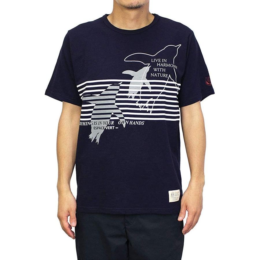 お金を節約 Espace Vert ｔシャツ メンズ ボーダーamp スイムペンギン L ネイビー Wantannas Go Id