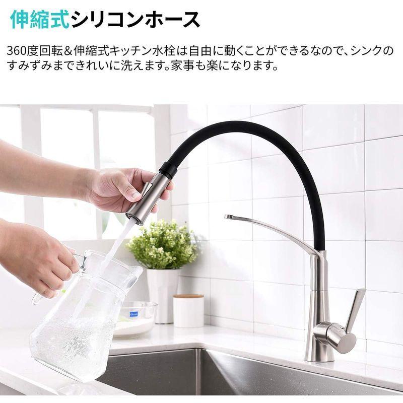 Crea キッチン蛇口 キッチン用水栓 シングルレバーステンレス蛇口 伸縮ノズル 360度回転 冷温切り替え 2wayの吐水式 泡沫水流 シ センターパイプ Seminarikakaskasen Sch Id