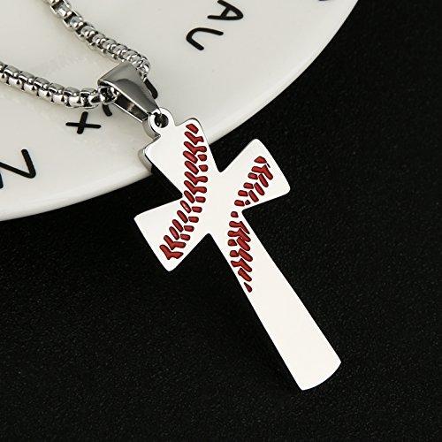 HZMAN Baseball Cross Pendant、私はすべての点を強くすることができます聖書の詩ステンレスネックレス（シルバー）｜pinkcarat｜04